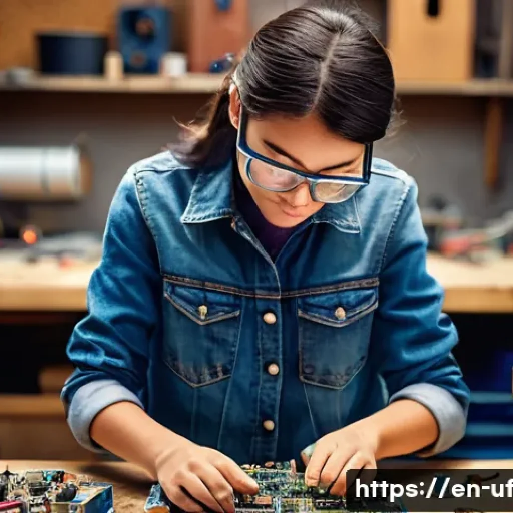 제약 기반 창의성의 혁신적 접근 방법 - **Prompt:** A young, determined female inventor, fully clothed in practical workshop attire (jeans, ...