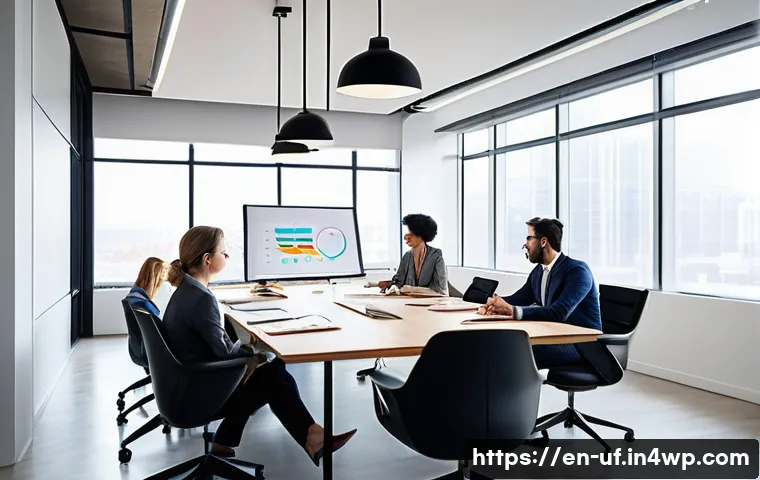 제약 기반 창의성을 위한 혁신적 사고의 중요성 - A dynamic modern office scene showing a diverse team of professionals collaborating intensely around...